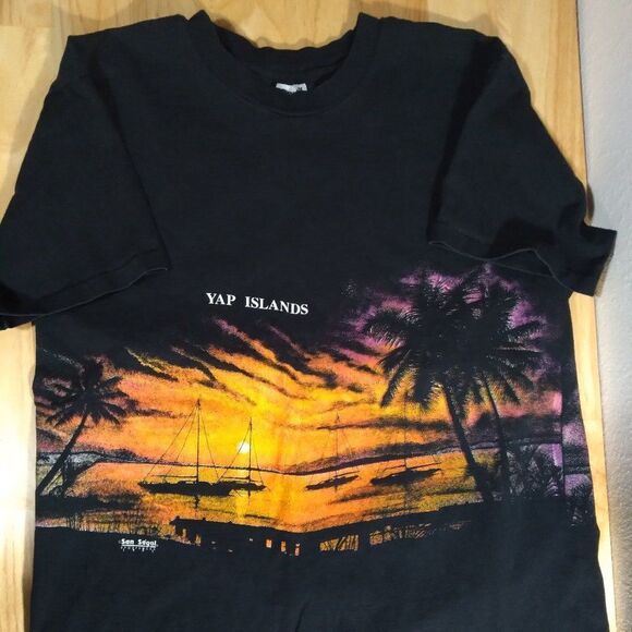 Vintage Yap Islands Sunset Seascape Landscape AOP T-Shirt - Picture 1 of 8